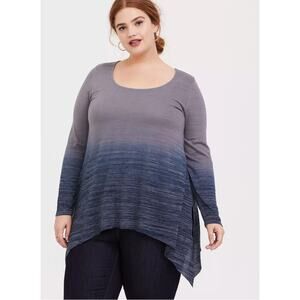 Torrid Ombre Blue Grey Super Soft Plush V-Neck Sharkbite Hem Tunic Top 1 / 1X 14